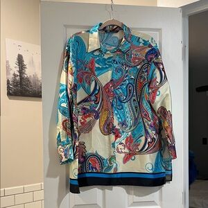 Zara Colorful Oversized Paisley Button Down Shirt